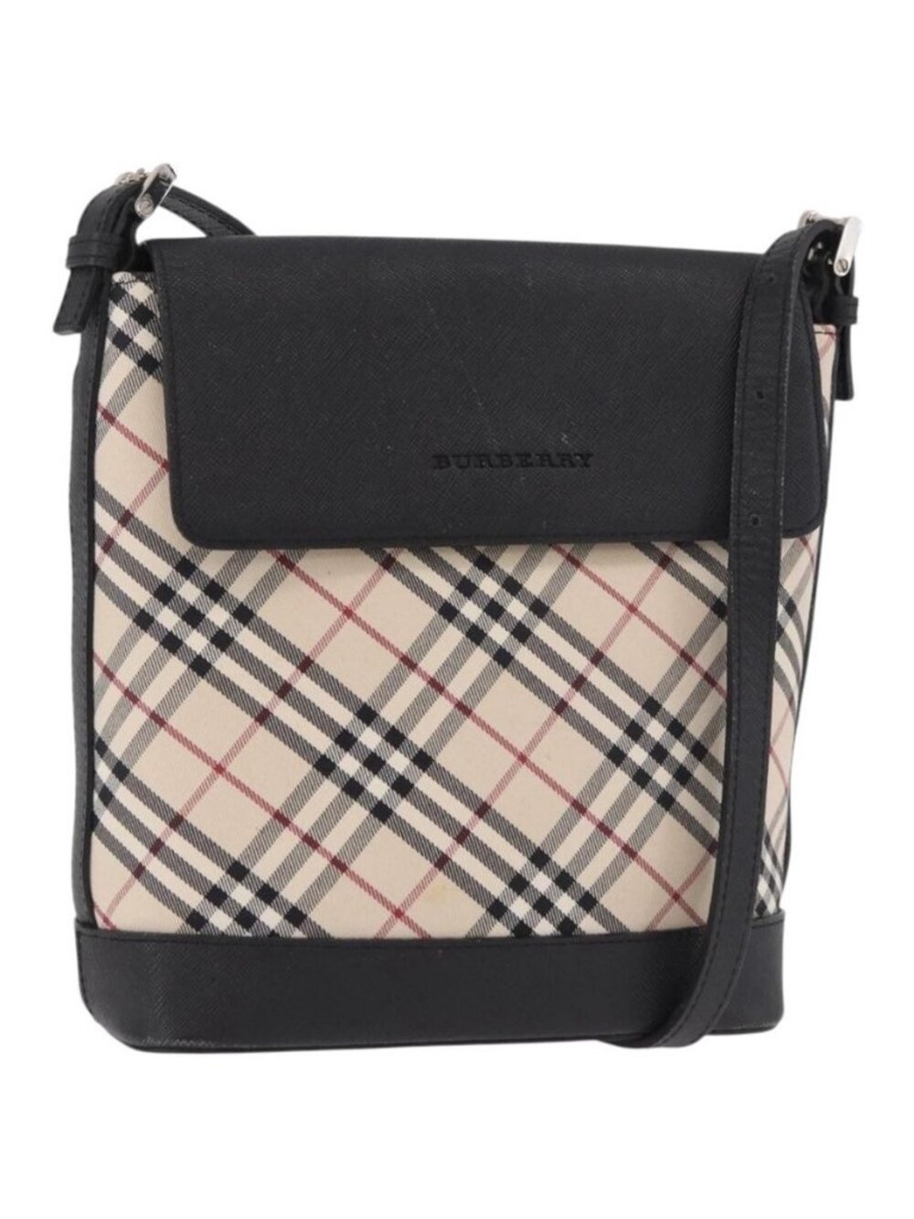 Authentic BURBERRY Nova Check Shoulder Bag Canvas Beige Silver